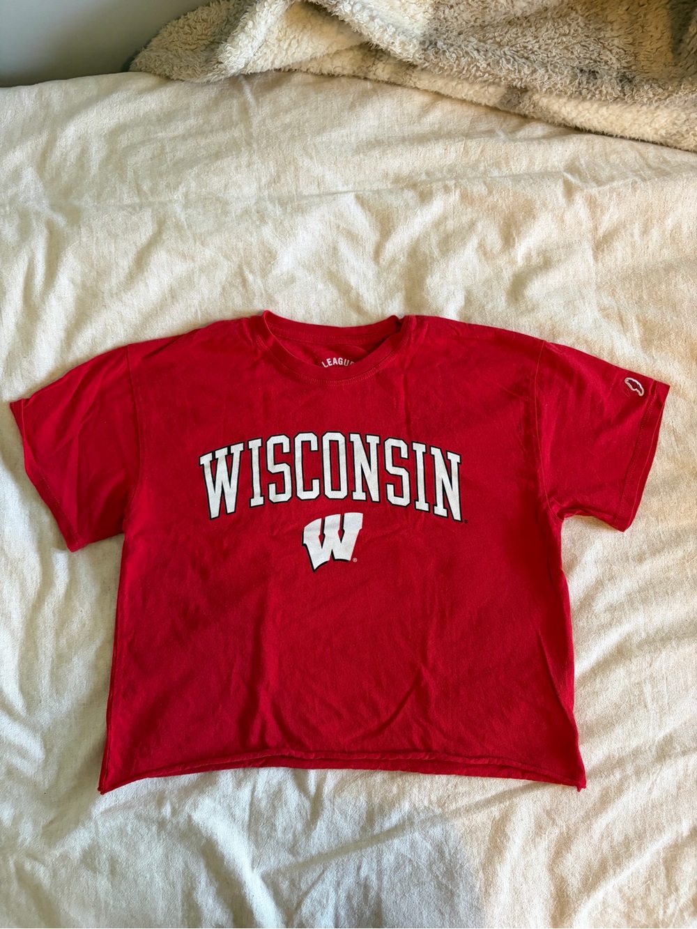 League Red Wisconsin Graphic Tee with White Lettering
